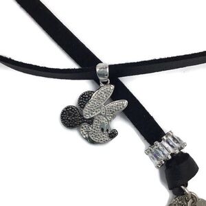 Disney Mickey Charm W Diamond on Leather Necklace